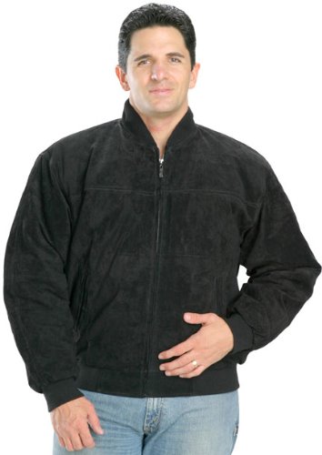 Classic Mens Black Suede Bomber Jacket - X-Large