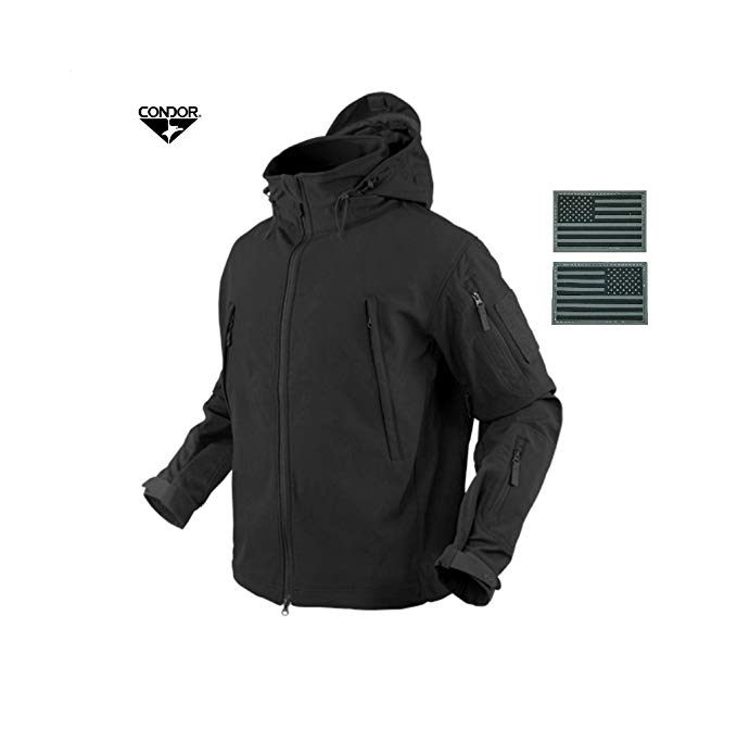 Condor 602 Summit Soft Shell Jacket, Black + 2 Free Grey/Black Velcro Flag Patches