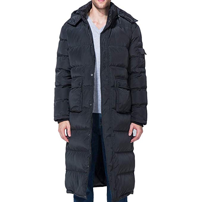 PANLTCY Men's Packaged Down Puffer Jacket with Hooded Compressible Long Coat