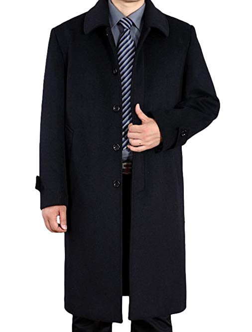 Mordenmiss Men's Wool Single Breasted Winter Trench Jacket Woolen Pea Coat