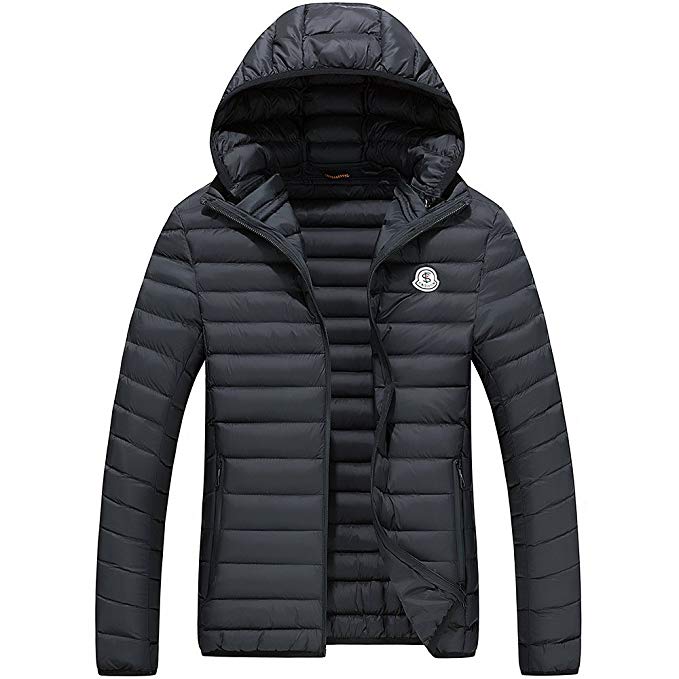 Men's Lightweight Quilted Puffer Jacket Winter Alternative Down Jacket with Detachable Hood Outerwear Coat