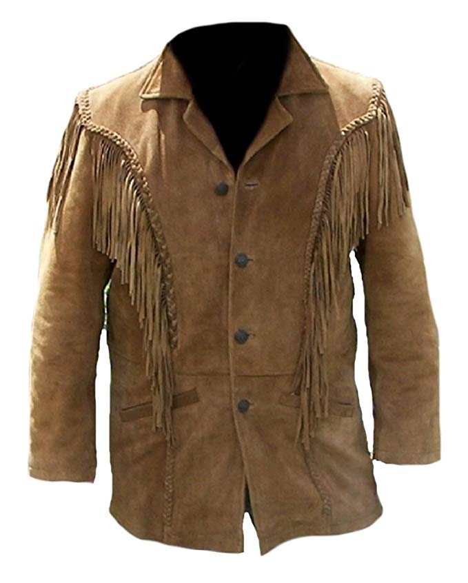 Classyak Men's Western Top Quality Fringed Suede Coat