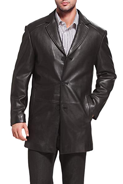 BGSD Men's Carter Three-Button New Zealand Lambskin Car Coat (Regular Big & Tall)