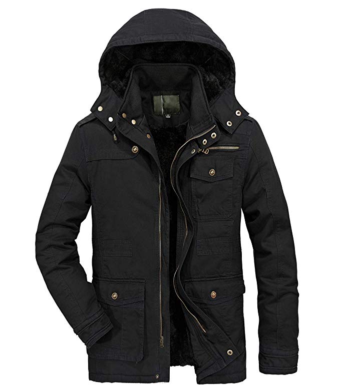 Heihuohua Men's Winter Parka Jacket Military Cotton Coat Removable Hood