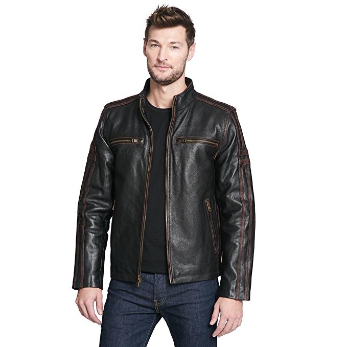 Black Rivet Mens Antique Leather Cycle Jacket