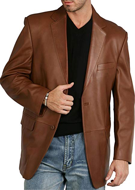 BGSD Men's Richard Two-Button Lambskin Leather Blazer (Regular Big & Tall)