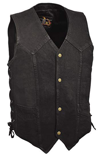 Milwaukee - Men's 100% Cotton Side Lace Black Denim Vest