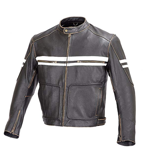 Men Motorcycle Vintage Hand Buffed Leather Armor Jacket Black MBJ031 (M)