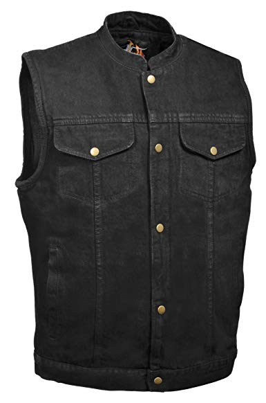 Milwaukee Leather Men's Snap Front Denim Club Style Vest w/Gun Pocket (Black,)