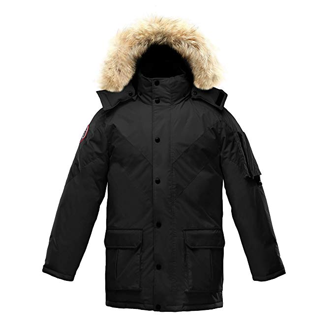 Triple F.A.T. Goose Hesselberg Mens Hooded Goose Down Jacket Parka with Real Coyote Fur