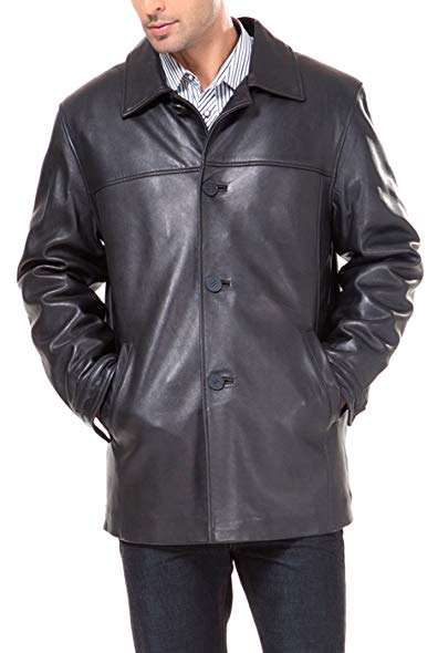 BGSD Men's Samuel New Zealand Lambskin Leather Car Coat (Regular Big & Tall)