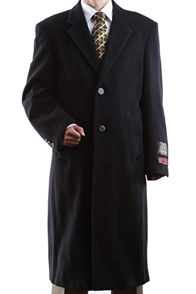 Men's Single Breasted Black Wool Cashmere Full Length Topcoat