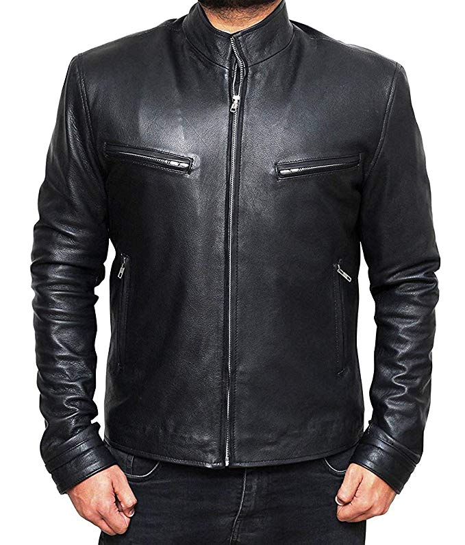 Black Leather Jacket for Men - Genuine Lambskin Motorcycle Leather Jacket Mens