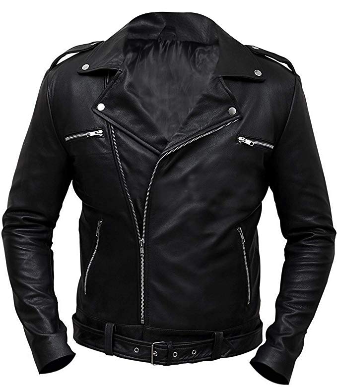 CHICAGO-FASHIONS Negan Motorcycle Jacket Walking Dead Jeffrey Dean Morgan Black Biker Leather Jacket