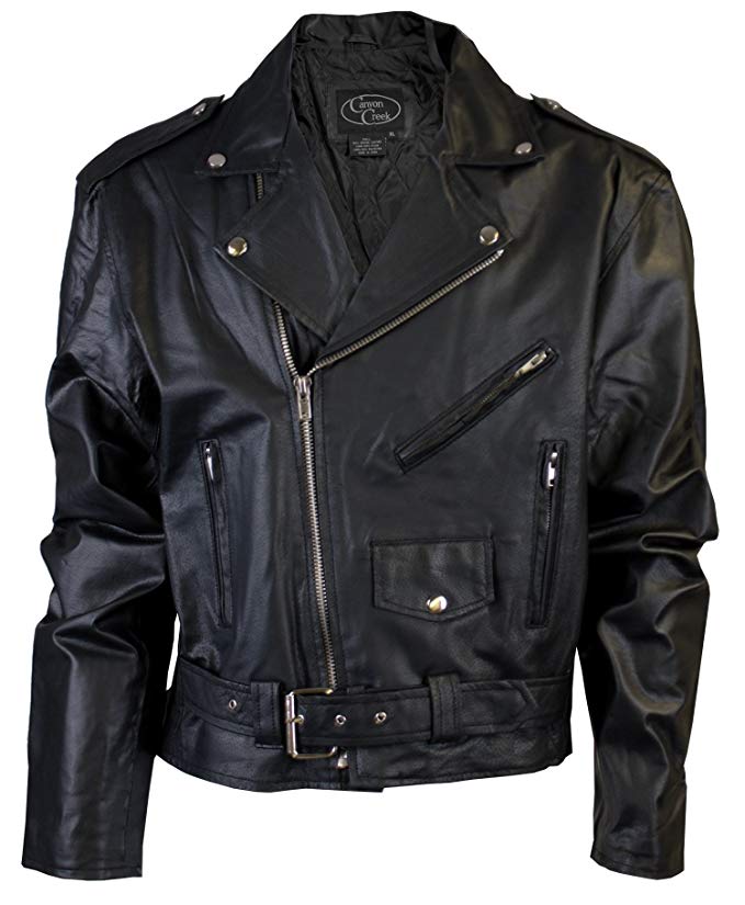 Canyon Creek Classic Men's Black Motorcycle Biker Jacket with Pockets