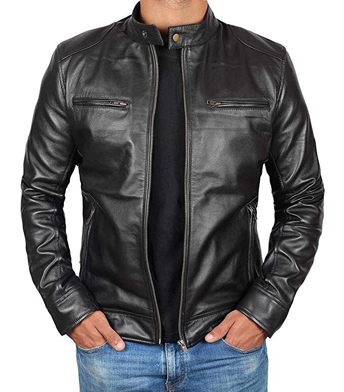 Genuine Black Leather Jacket Men - Lambskin Motorcycle Mens Leather Jackets & Coat