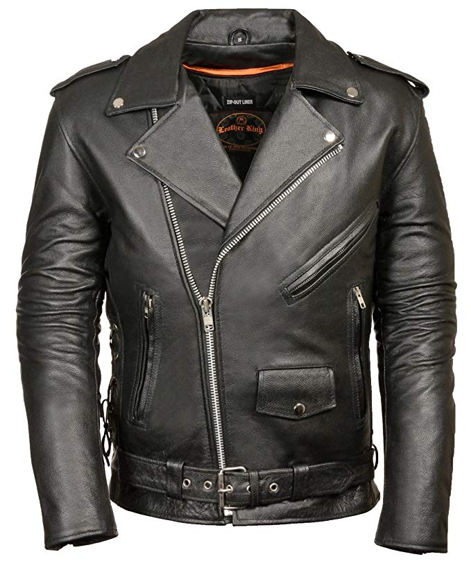 Milwaukee Leather TALL MENS CLASSIC BIKER JACKET HALF BELT & SIDE LACES