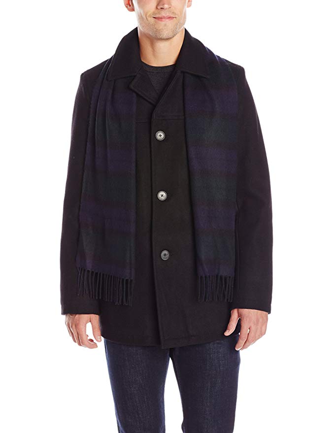 Tommy Hilfiger Men's Wool Melton Walking Coat with Detachable Scarf