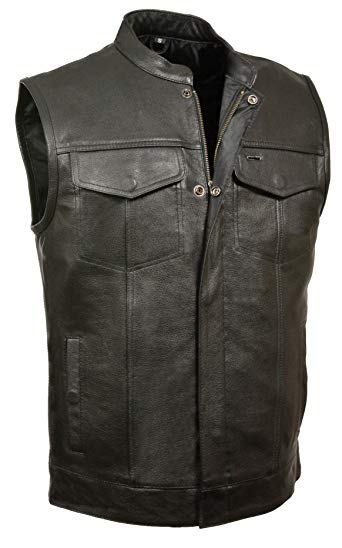 Milwaukee Leather Men's Open Neck Snap/Zip Front Club Style Vest (Black, XXX-Large)