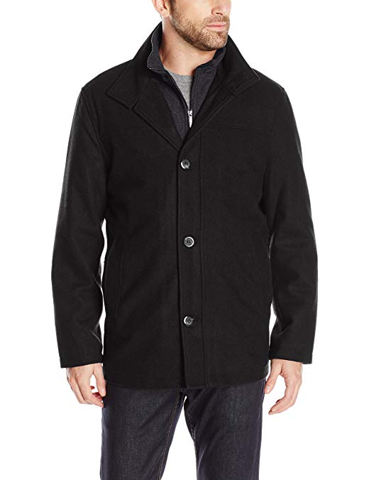 London Fog Men's Wool Blend Car Coat with Bib