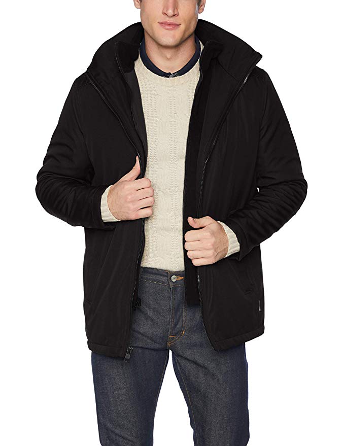 Calvin Klein Men's Rip Stop Hooded Jacket with Inner Fleece Bib