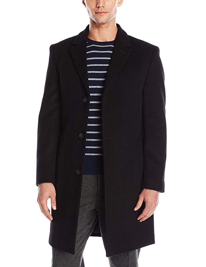 Calvin Klein Men's Plaza Single Breasted Wool Blended Overcoat Regular Fit