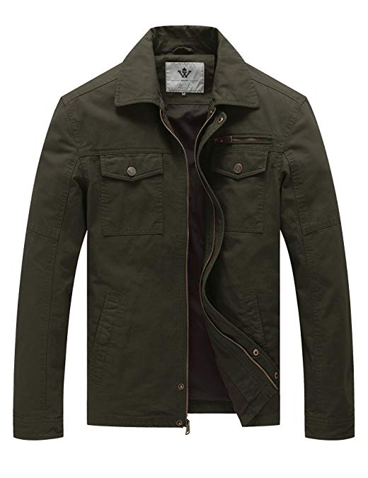 WenVen Men's Canvas Cotton Military Lapel Jacket