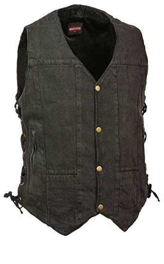 Men's 10 Pocket Side Lace Denim Vest (Black,)