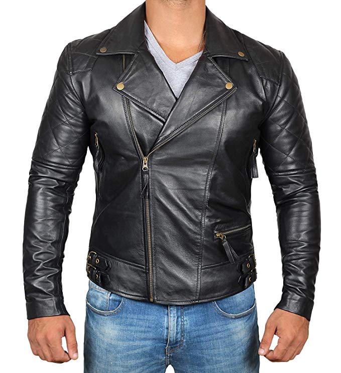 Black Leather Jacket Men - Genuine Biker Asymmetrical Mens Leather Jacket