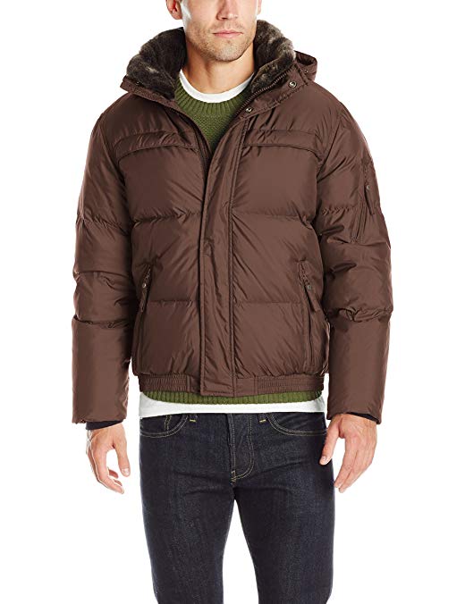 Marc New York by Andrew Marc Men's Fauxmula Down Bomber with Removable Hood and Faux Fur Collar