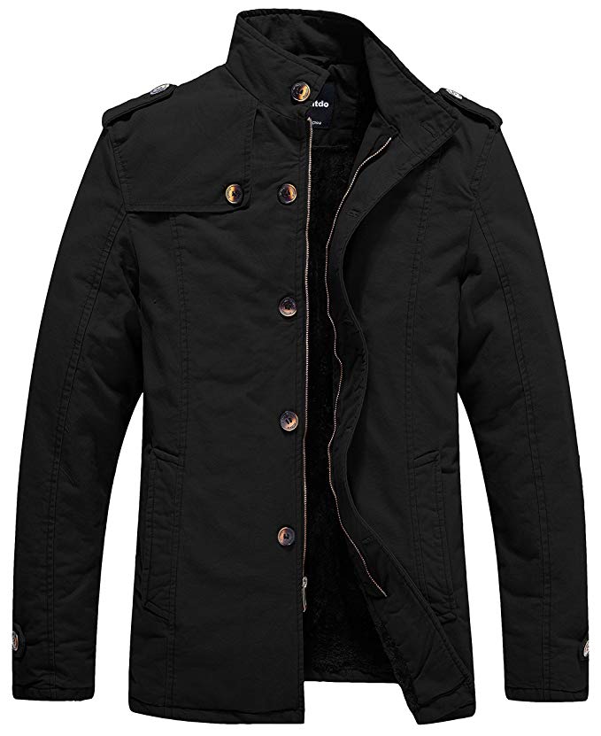 Wantdo Men's Cotton Stand Collar Jacket with Fleece