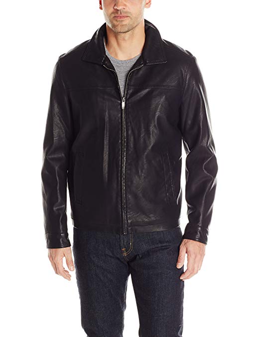 Dockers Men's Faux Leather Lay Down Collar Zip Front Jacket