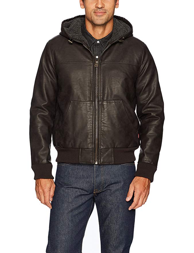 Levi's Men's Buffed Cow Faux Leather Hoody Bomber