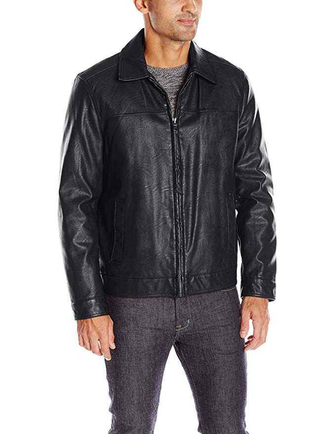 Tommy Hilfiger Men's Smooth Lamb Touch Faux Leather Classic Laydown Collar James Dean