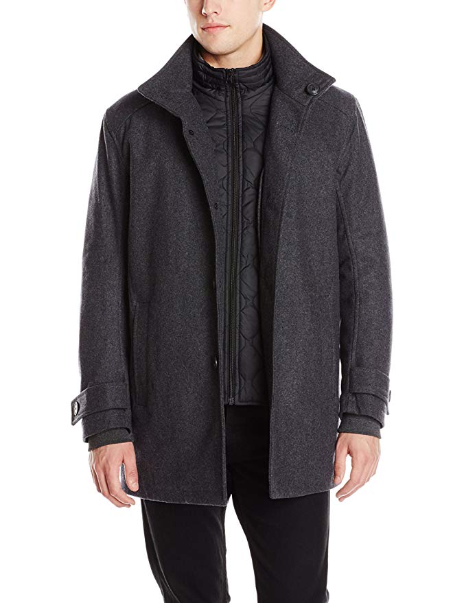 Marc New York by Andrew Marc Men's Morningside Wool-Blend Car Coat with Removable Bib