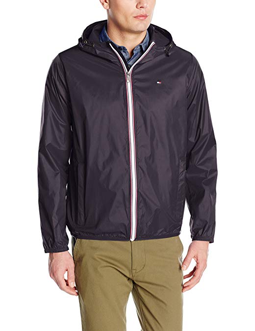 Tommy Hilfiger Men's Lightweight Hooded Packable Windbreaker Jacket