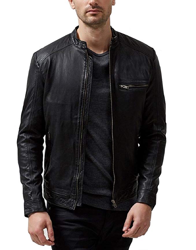 Absolute Leather Men's Sparta Black Classic Genuine Lambskin Leather Jacket