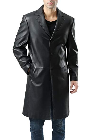 BGSD Men's Classic New Zealand Lambskin Leather Long Walking Coat (Regular & Tall)