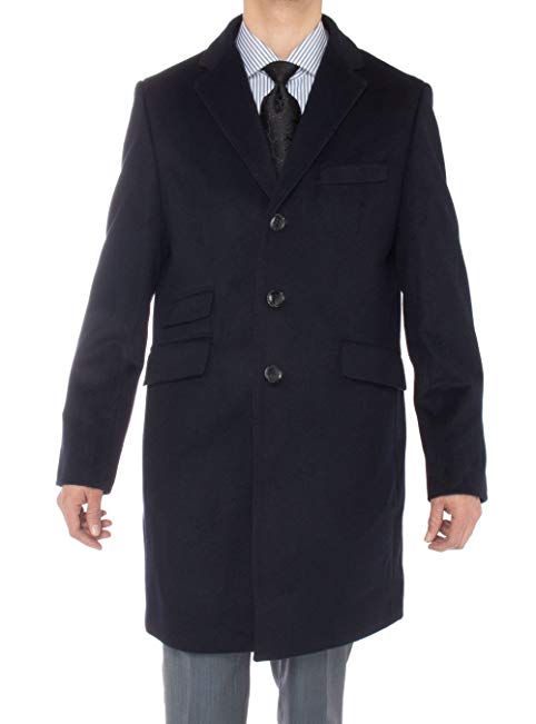 LN LUCIANO NATAZZI Men's Cashmere Topcoat Modern Ticket Pocket Trench Coat Overcoat