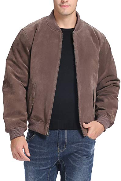 BGSD Men's Suede Leather Baseball Bomber Jacket (Regular Big & Tall)