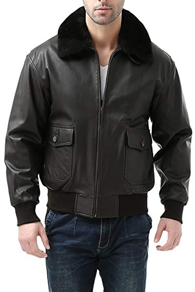 Landing Leathers Men's Premium Navy G-1 Goatskin Leather Flight Bomber Jacket