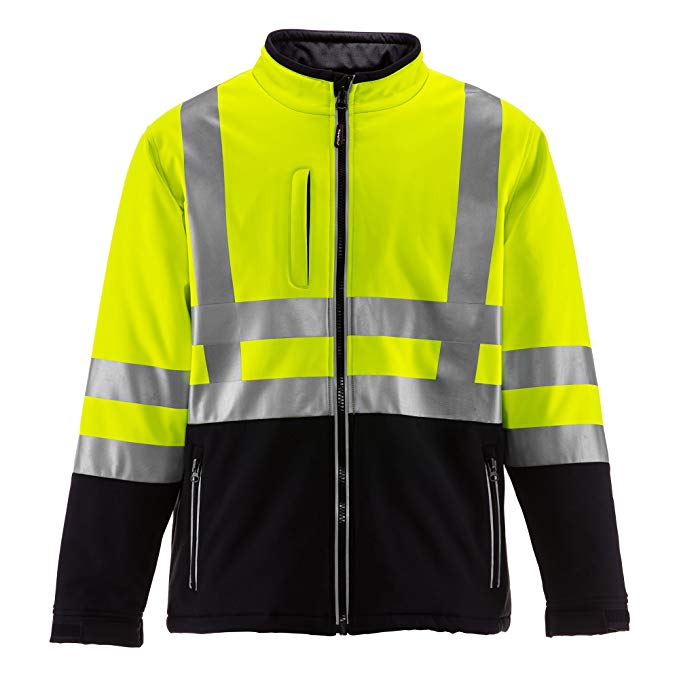 Refrigiwear Men's HiVis Insulated Softshell Jacket - ANSI Class 2 High Visibility with Reflective Tape