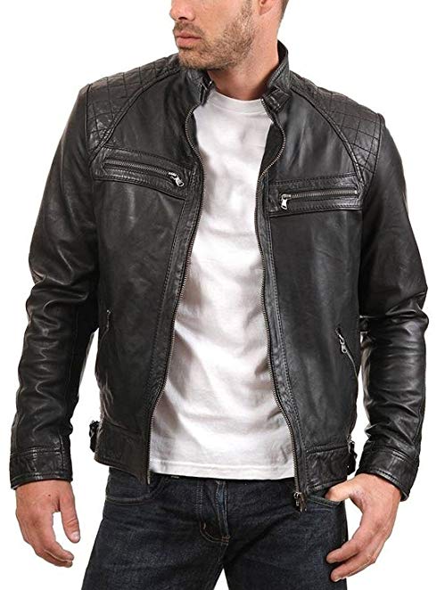 Urban Leather Factory Men's ENZO Black Genuine Lambskin Vintage Leather Jacket