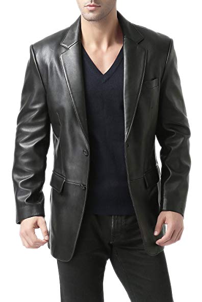 BGSD Men's Richard Classic New Zealand Lambskin Leather Blazer (Regular Big & Tall Short)