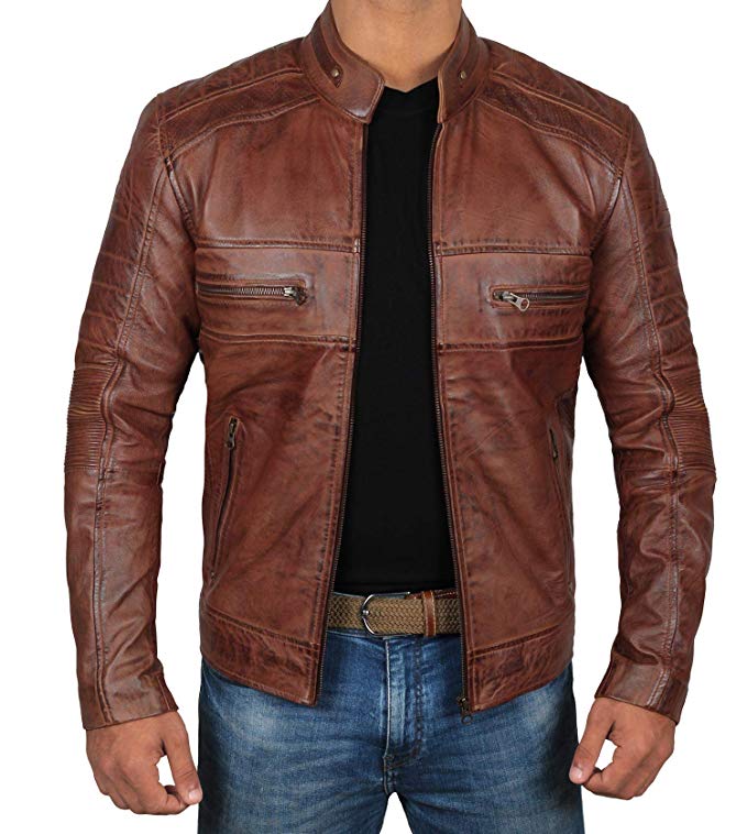 Brown Leather Jacket for Men - Distressed Genuine Black Motorcycle Leather Jackets