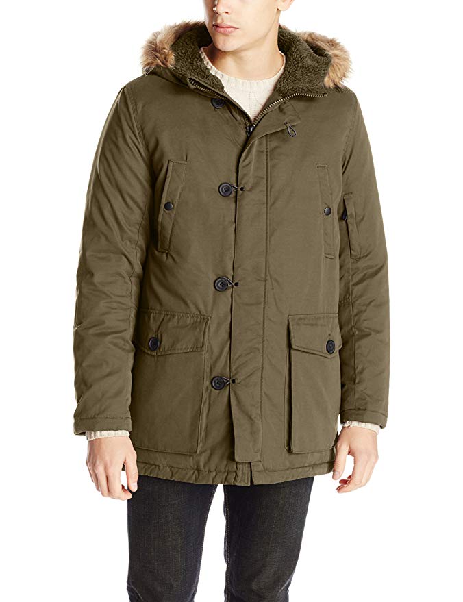 Kenneth Cole New York Men's Anorak Jacket with Faux Fur-Trimmed Hood