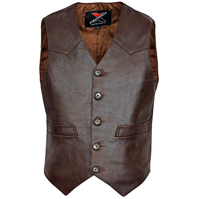 Brown Men's Premium Leather Vest Western Style V117