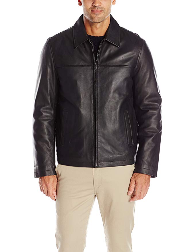 Tommy Hilfiger Men's Smooth Lamb Leather Laydown Collar Open Bottom Jacket