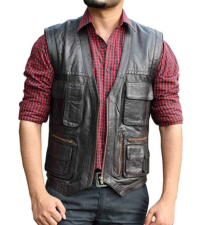 Mens Leather Vest -  Real Lambskin Leather Brown Vests for Men