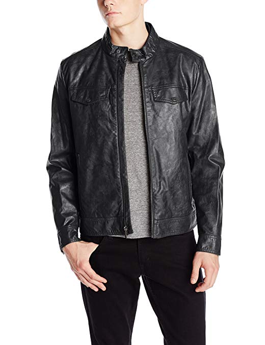 Kenneth Cole REACTION Men's Marble Faux-Leather Moto Jacket